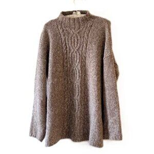J. Jill Tan and White Relaxed Fit Mock Turtleneck Sweater